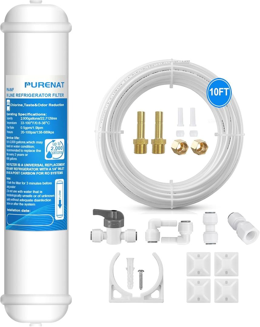 Inline Water Filter for Refrigerator and Ice Maker(1 Pack),1/4" Push Connect Post Carbon Filter Replacement for Reverse Osmosis Water System,Include 1/4" Water Line and Quick Connect Fittings (Inline Water Filter(1 pack ) and 10FT water line)