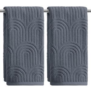 Artoid Mode 2 Pcs Grey 3D Arched Stripes Jacquard Hand Towels for Bathroom, 100% Cotton Soft Absorbent Bathroom Decor Towels, 13.7 x 29.5 Inch