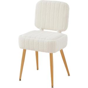Updated Vanity Chair, Storage Ottoman with Folding Back & Gold-Toned Metal Legs, Ottoman Seat with Teddy Velvet for Dressing Room Living Room Bedroom, 15" x 12" Inch (White)