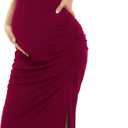 Smallshow Women's Split Long Maternity Dress Short Sleeve Ruched Pregnancy Clothes (Medium, Maroon)