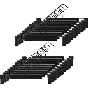 20 Pack Pants Hangers with Adjustable Non-Slip Clips Anti-Rust Hanging Hook for Trouser,Skirts,Jeans,Clothes Hangers Black