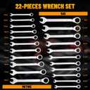KOOPOOL Ratchet Wrenches Set, 22-Piece Combination Wrench Set, Metric & SAE, Anti-Slip Grip, CR-V Steel, 1/4" to 3/4" & 6mm to 18mm, Portable Oxford Pouch Organizer
