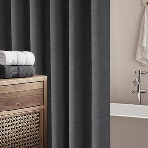 Seenus Rustic Country Fabric Shower Curtain Extra Long 72 x 84 Inch, Heavyweight Faux Linen Shower Curtain Charcoal Grey Water-Resistant, Dark Gray Shabby Chic Hotel Bathroom Curtain Washable