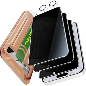 YMHML 3 Pack Compatible for iPhone 17 Privacy Screen Protector Tempered Glass + 1 Set of Camera Lens Protector, 25°Anti Spy, [Top 9H+ Military Grade Shatterproof] [Bubble Free, Auto-Dust Removal]
