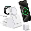3-in-1 Wireless Charging Station: Portable 10000mAh Power Bank Charger Compatible for Phone Air/17/16/15/14/13/12 Series and Watch - Detachable Magnetic Charging Stand White