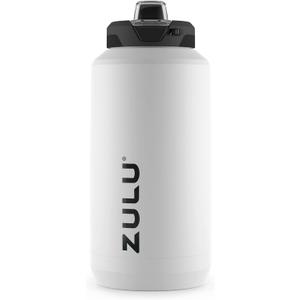 ZULU Goals Vacuum Insulated Large Capacity Stainless Steel Water Bottle | Reusable Jug Thermoses with Carry Handle | Leak-Proof Lid | Perfect for Travel, Workout, Gym, Hiking, Camping | 64oz, 101oz (White)