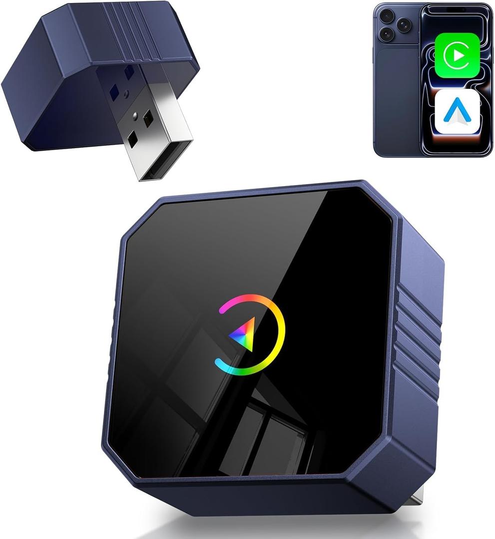 2026 Wireless CarPlay Adapter for iPhone  Android Auto Mini Wired to Wireless Apple Car Play Adapter Plug & Play Compatible for iPhone iOS 10+ Android 11+ with After 2016 Cars (Navy)