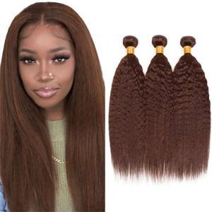 Brazilian Human Hair Bundles 8 10 12 Inch Chocolate Brown Yaki Wave Human Hair Bundles Brazilian Unprocessed Virgin Quick Weave Hair for Black Women
