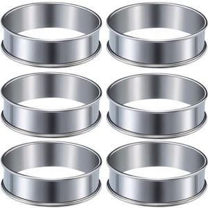Stainless steel tower ring inner diameter 8cm/3.15in 6-piece set pizza feeding ring double rolled edge circular biscuit cutting cake pie mold kitchen supplies baking tools DIY breakfast pancake ring