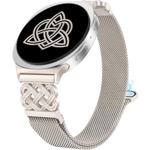 Stainless Steel Magnetic Loop Compatible with Samsung Galaxy Watch 8 40mm 44mm/Watch 8 Classic 46mm(2025) Women Metal Mesh Celtic Knot Dressy Strap (Starlight)