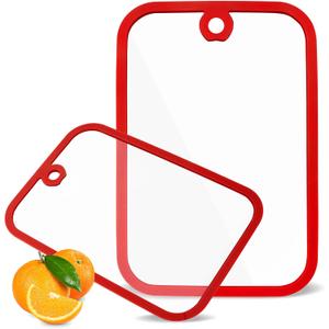 2 Pack Clear Glass Cutting Board, 2 Size Chopping Board with Non-slip Edges, Tempered Cutting Board with Hanging Hole for Kitchen Counter, Meal Prep, Dishwasher Safe (15"x 10", 12"x 8")