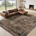 9x12 Area Rug Living Room Rugs, Stain Resistant Washable Rug, Vintage Large Non-Slip Backing, Low Pile Lightweight Print Rug for Bedroom Dinning Room Home Office (Brown1)