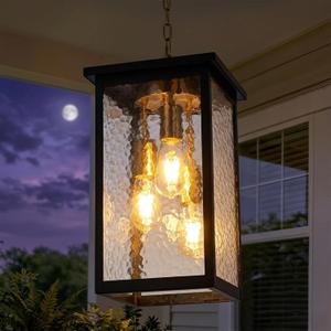 Modern Outdoor Hanging Lights 3-Light 17" Black & Brushed Brass