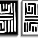 VIYYIEA Framed Canvas Abstract Minimalist Wall Art, Set of 2 Boho Neutral Geometric Painting Wall Decor for Bathroom Bedroom Living Room Office Hallway, 16" x 12"