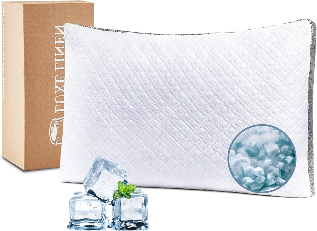 Tencel Standard Bed Pillows, Shredded Memory Foam Pillows, Adjustable Bed Pillow for Sleeping, 18"x26"Cooling Tencel Circular Knit Pillows for Side, Back, Stomach Sleepers, Pack of 1