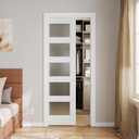 Sliding Pocket Door 30" x 80", 5-Panel Frosted Glass Panel with Soft Close Pocket Door Frame Kit, Interior & Closet Pre-Assembled Door Slab, White Primed