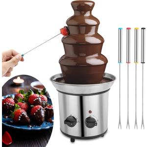 Chocolate Fountain, 4 Tier Chocolate Fondue Fountain Electric Melting Machine for Parties, Nacho Cheese, Ranch, Sauce, Wedding, Chocolate Fountain Machine with 4pcs Stainless Steel Forks(4 LB)