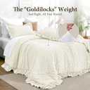 JOLLYVOGUE Ivory Queen Comforter Set, 3 Pieces Seersucker Comforters Queen Size, Lightweight & Fluffy Bedding Sets Queen for All Season with 1 Ruffle Comforter and 2 Ruffle Pillowshams