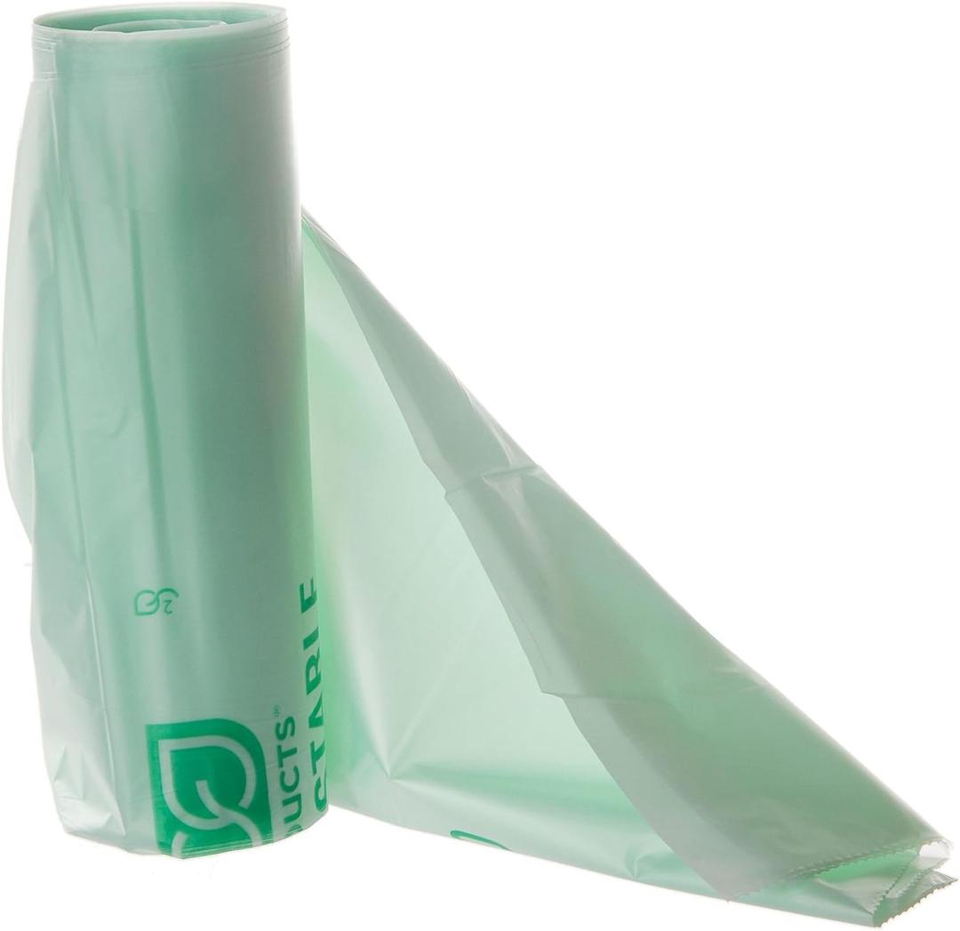 Eco-Products Compostable 30 Gallon Garbage Bags, Case of 125 Trash Bags, 5 Rolls, Plant Based PBAT & PLA, 30"x39", 1.2mil, Translucent Green, Renewable Resources, ASTM Compliant, BPI-Certified