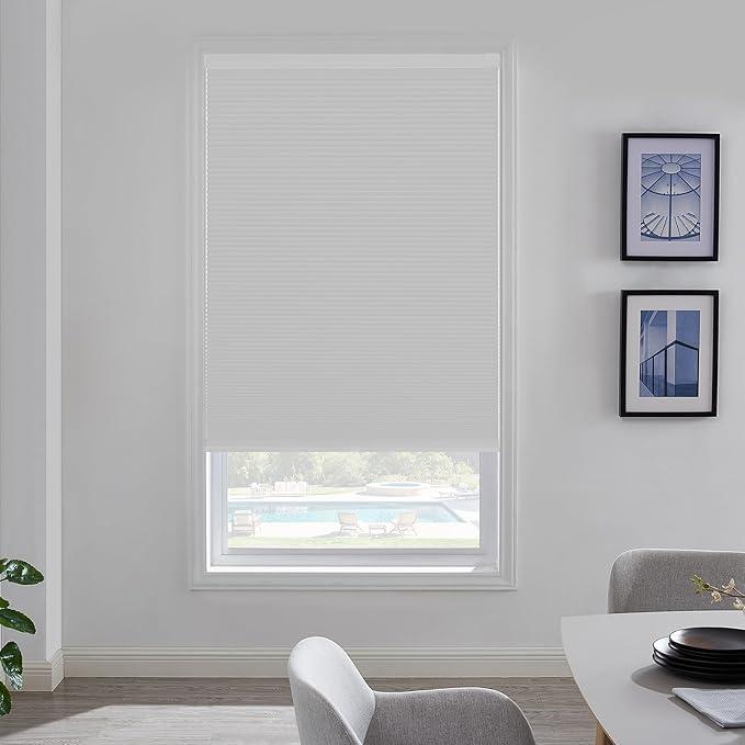 Cordless Blackout Cellular Shades, 21x64 inch White Pull Down Honeycomb Window Blinds Inside Outside Mount Custom Thermal Insulated for Home Office Bedroom Living Room Kitchen