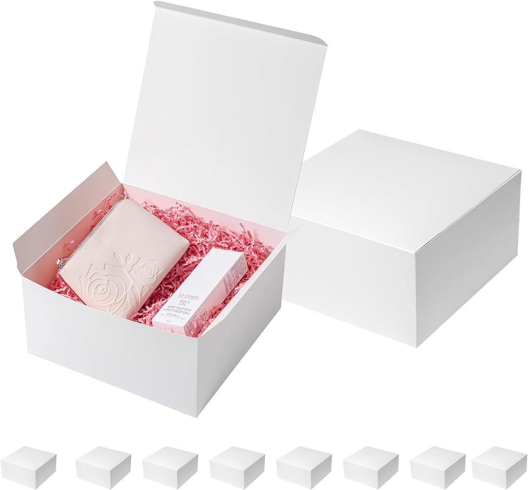 Mcfleet Gift Boxes with Lids 10x10x5 Inches 10 Pack Bridesmaid Proposal White Cardboard Gift Box for Presents, Christmas, Wedding, Graduation, Holiday, Birthday Craft Present Packaging