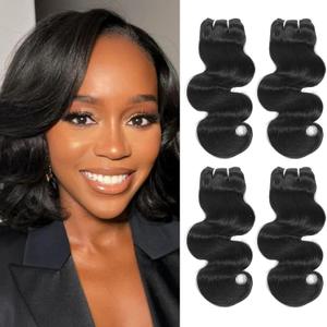 Human Hair Bundles 4 Bundles 10 Inch 12A Body Wave Bundles Human Hair 100% Unprocessed Brazilian Virgin Hair Weave Bundles Human Hair Natural Black Deals for Women (10/10/10/10 Inch, 4 Bundles)