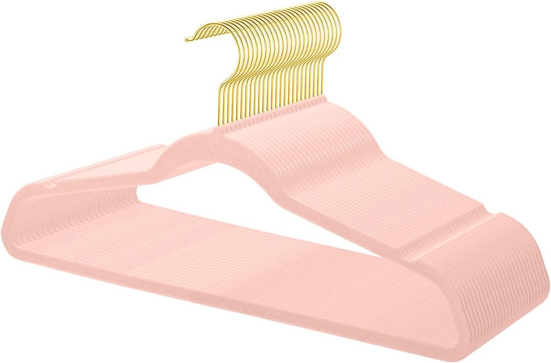 36-Pack Premium Velvet Hangers with Gold Hooks - Space-Saving Non-Slip Heavy-Duty Clothes Hangers for Coats, Suits, Dresses, and Sweaters - Slim Design, Closet Organizer(Blush Pink+Gold)