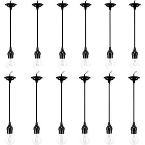 12 Packs Pendant Light Kit Cord, Hanging Light Socket Lamp Holder with Adjustable 4ft Lantern Wire Screw in E26 Edison Base Bulb for Kitchen Dining Room,Black