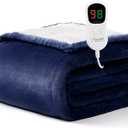 Homemate Electric Heated Blanket Twin - 62"x84" Heating Blanket Twin Size Dual Control 1/2/4/6/8 Hours Auto-Off 10 Heat Level Heat Blanket Over-Heat Protection Flannel Sherpa ETL Certification (Navy Blue)