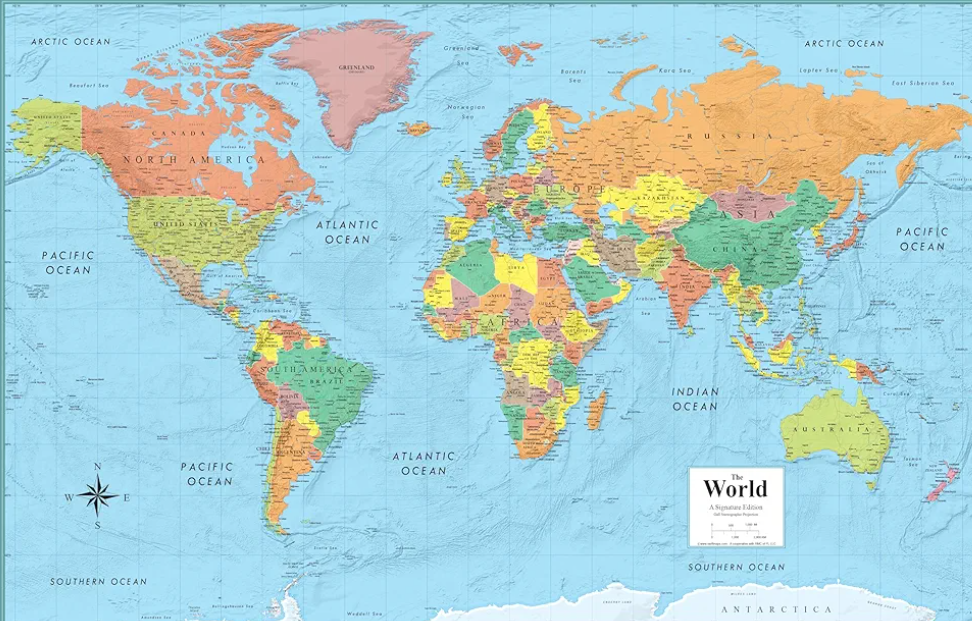 2025 World Wall Map 32" x 50" Collectors Edition with Gulf of America and Mt McKinley - Laminated