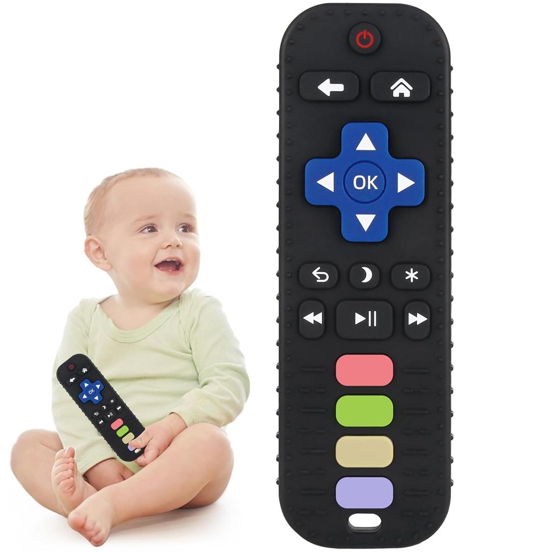 Chuya Baby Teether Toy Chew Toys for Babies 3-24 Months TV Remote Control Shape Teething Relief for Infants (Black)