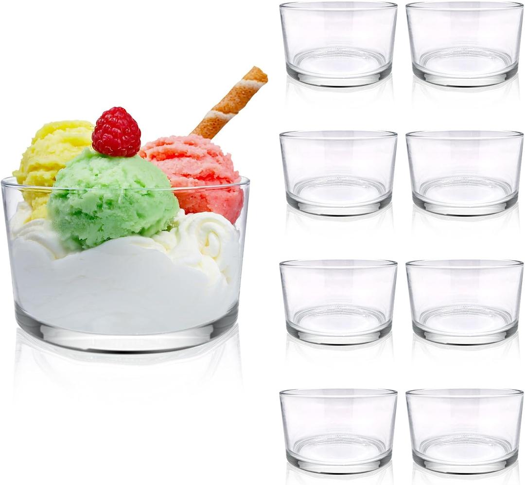 SNOMEL 8 Pieces Clear Small Trifle Bowl Cups Set, 6.76 OZ Serving Mini Glass Dessert Bowls Modern Design, Crystal Trifle Dish Centerpiece Decorative for Ice Cream Salad Fruit Cakes Party Pudding