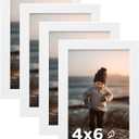 KINLINK 4x6 Picture Frame White Set of 4, Wooden Photo Frames with Plexiglass for 4x6 without Mat for Table and Wall Display