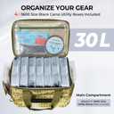 KastKing BaitSpace Fishing Tackle Bag With 4 Tackle Boxes & Removable Bait Binder, Water-Resistant Tackle Storage, Durable Fishing Gear, Adjustable Shoulder Strap (Medium - 4*3600 Trays, B: Khaki Camo)