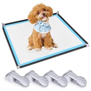 Dog Pee Pad Holder, Dog Potty Tray Silicone Puppy Pad Holder Tray Fits for 24" x 24" Training Pads, Puppy Potty Tray With 4 Clamps and No Spill Raised Lip High Edge for Indoor Floor Protection (Black)