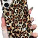 Leopard Case for iPhone 16 Case Cheetah Women Trendy Aesthetic Clear Silicone Protective Shockproof Phone Cases with Beade Phone Strap Lanyard for iPhone