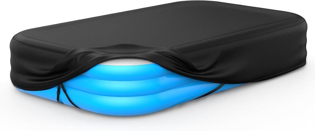 Rectangular Pool Cover for Inflatable Pool, Fits Blow Up Pool Size 90" L x 60" W, Built-in Elastic Band and Extra Buckle to Prevent Slipping, Rectangle Above Ground Swimming Pool Cover