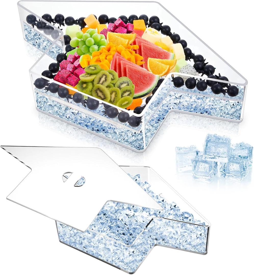 14.9 Inch Summer Chilled Serving Trays for Parties Double Layer Large Fillable Cap Charcuterie Board Removable Food Tray Grad Party Fruit Tray Macaroon Stand Cookie Snack Dish