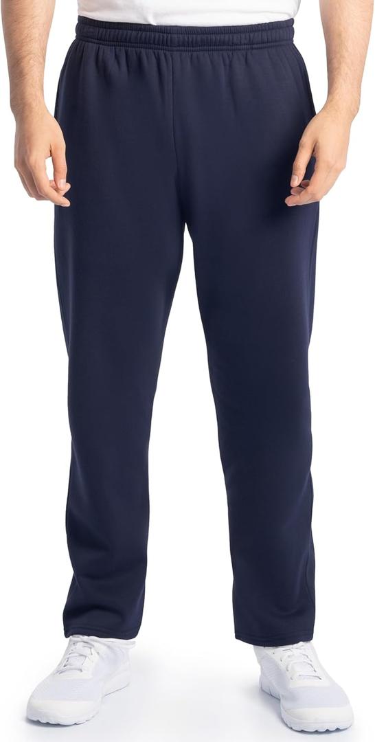 Fruit of the Loom Men's Eversoft Fleece Open Bottom Sweatpants with Pockets, Relaxed Fit, Moisture Wicking, Breathable (Navy), XL
