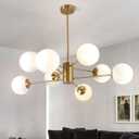 Chandelier Lighting,8-Light Mid Century Modern Chandelier Gold Chandelier for Dining Room Kitchen Living Room,Bubble Glass Pendant Light Fixtures(Gold+White) (A2)