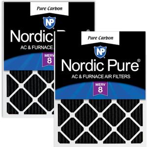 Nordic Pure 20x25x1 (19 1/2 x 24 1/2 x 3/4) Pure Carbon Pleated Odor Reduction Furnace Air Filters 2 Pack