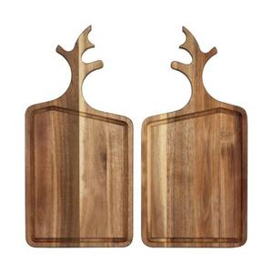 VICTORY RELAX Acacia Wood Cutting Board Set of 2 with Deer Antler Handles – Holiday Serving & Charcuterie Boards for Kitchen & Gifts