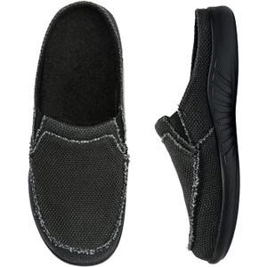 Womens Wide Slippers with Arch Support - Plantar Fasciitis Pain Relief - Orthopedic House Shoes for Diabetic Bunions (9.5, Black/Black)