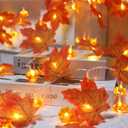 2 Pack Fall Decorations for Home Maple Leaf Pumpkin Lights, Total 20Ft 40 LED Battery Operated 3D Pumpkin Fall Leaves Garland String Light for Mantel Porch Indoor Outdoor Halloween Thanksgiving Decor