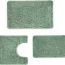 3 Pieces Luxury Bathroom Rug Set with U-Shaped Toilet Rug, Non-Slip Rubber Bottom, Thick Microfiber Fluffy Plush, Water absorption, Quick Dry, Ultra Soft, Bath Mats for Bathroom, Tub(Sage Green)