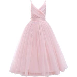 Glamulice Flower Girls Spaghetti Strap Tulle Dress Long A Line Wedding Pageant Dresses Princess Birthday Party Ball Gown (Pink) 130