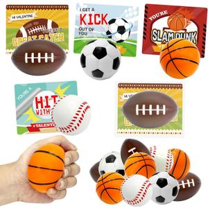 28 Pack Valentine's Day Gifts for Kids With Sports Stress Balls,28 Valentine's Cards for Classroom Exchange Gift Prizes Party Favor