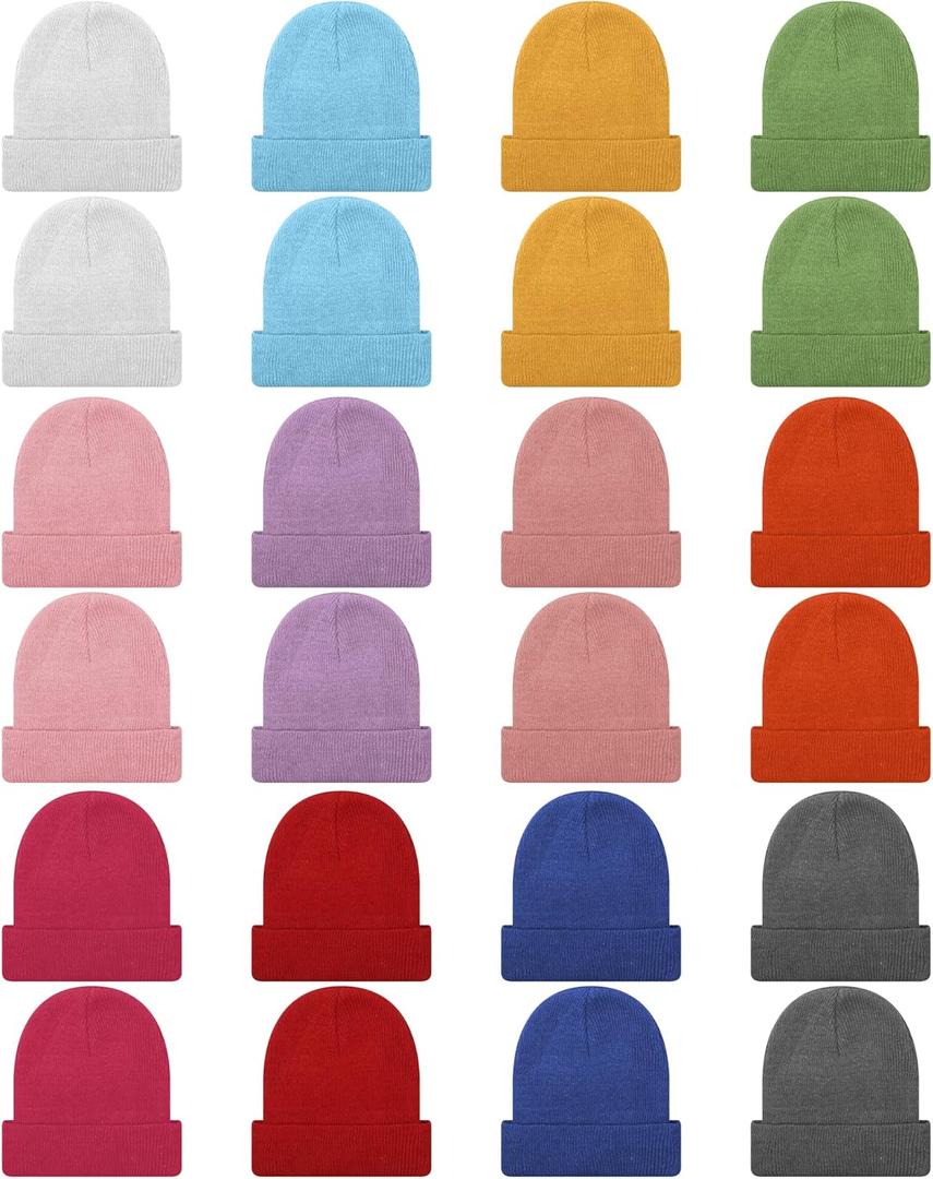 Toulite 24 Pcs Kids Winter Beanies Warm Cold Weather Hats Knitted Beanie Cap Solid Color for Boy Girl Children School Outdoor (One Size)