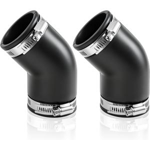 2 Pack 2" 45-degree Flexible Elbow Fitting, Heavy Duty Rubber Construction with 304 Stainless Steel Clamps, Leak-proof UV Resistant Pipe Connector for Marine Bilge, DWV Drainage, Pump