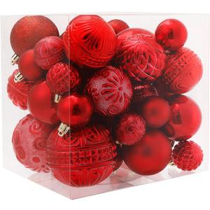 Red Christmas Ball Ornaments Christmas Tree Decorations 36pcs Shatterproof Christmas Ornaments Set with 6 Styles in 3 Sizes(Small Medium Large)